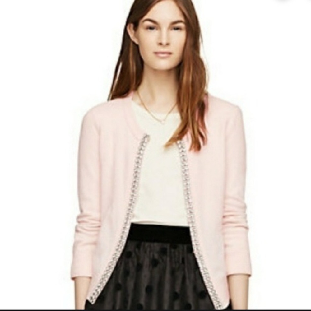 NWT Kate Spade Pink Steal Embellished Sweater Cardigan Size XXS